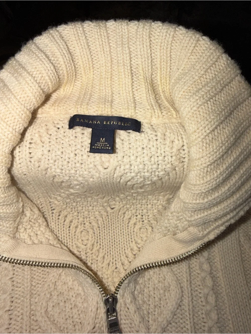 Banana Republic Cream Cable Knit Half-Zip Turtleneck Sweater